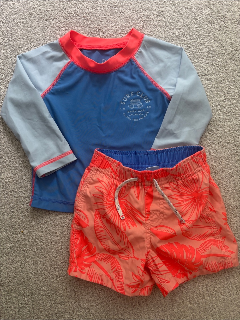 GAP Blue & Coral Kids Rash Guard with Coral Floral Swim Shorts